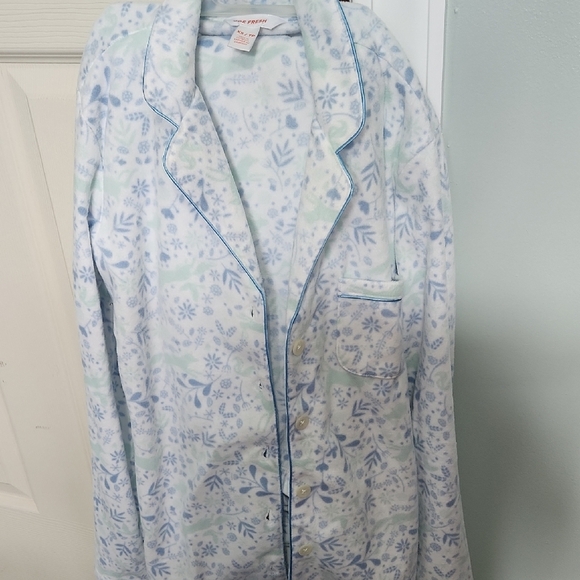 Floral Button-Up Pajama Top with Blue Trim - Picture 1 of 3